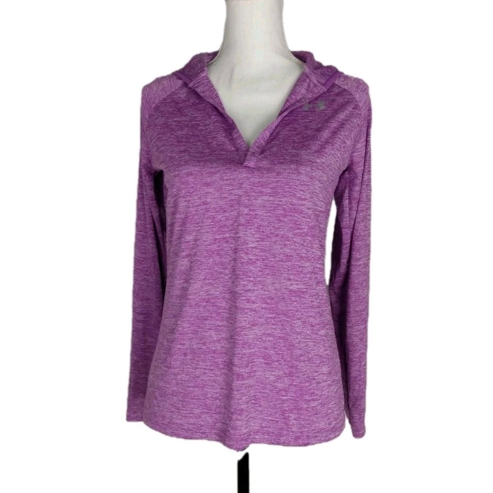 Under Armour Top Sz SM/P Purple Hooded Loose Fit Long Sleeve Gym T-Shirt Women's